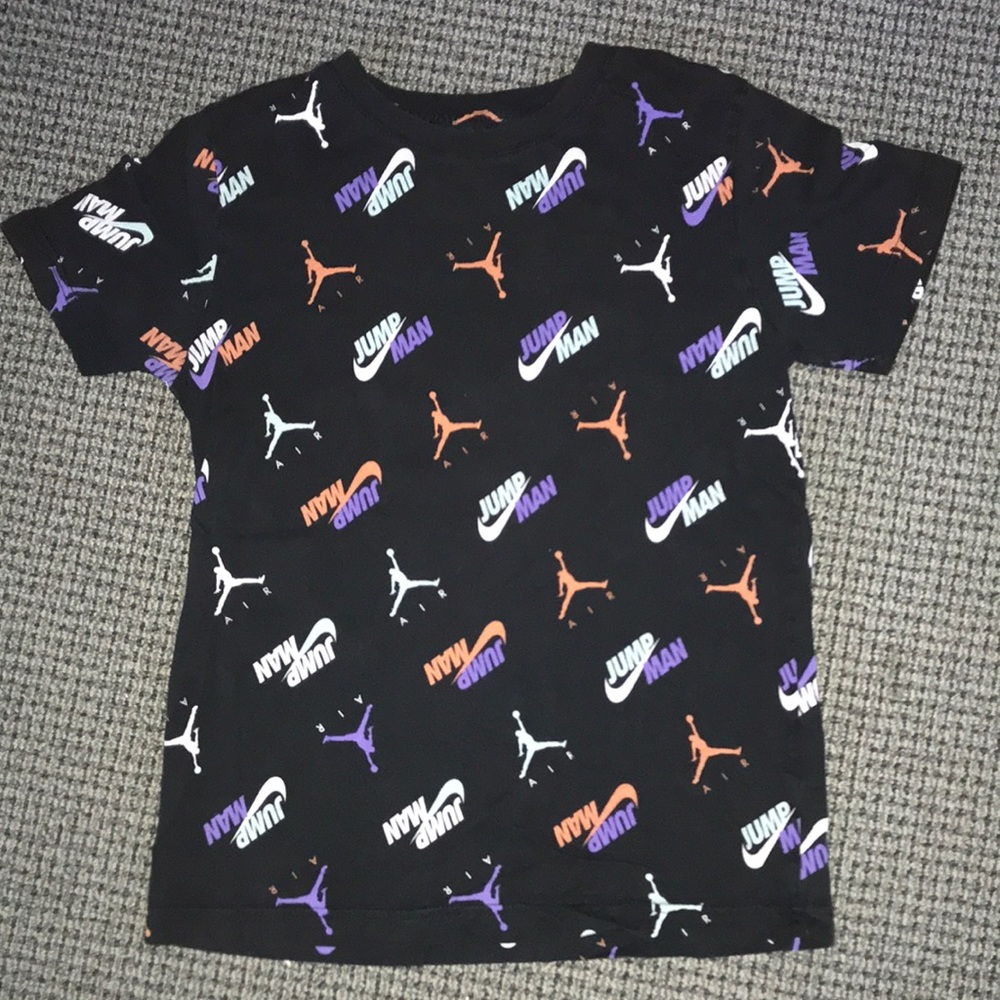 Nike Black Tee with Orange, Purple & White Jumpman Pattern